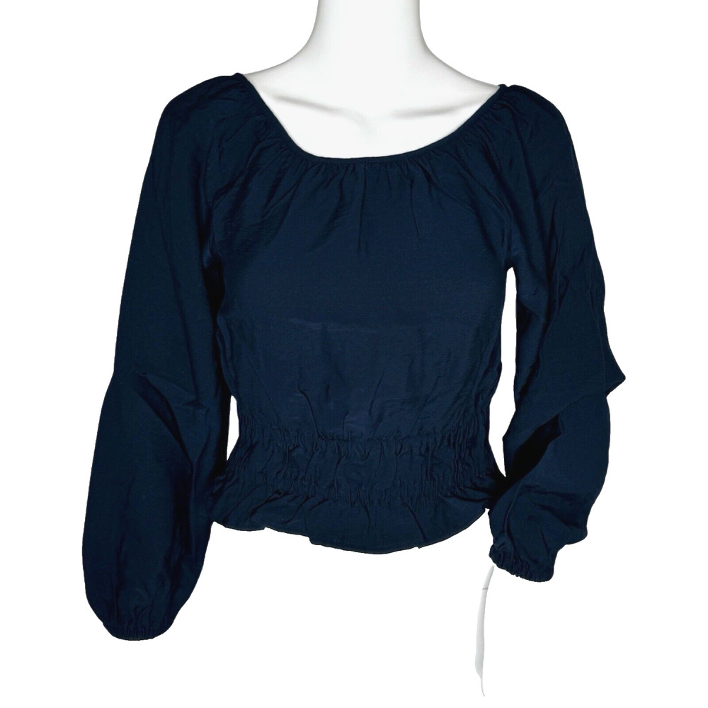 Madewell Shirt Womens XXS NAVY Blue Twill Tie-Back Cutout Top Crop Boho Peasant